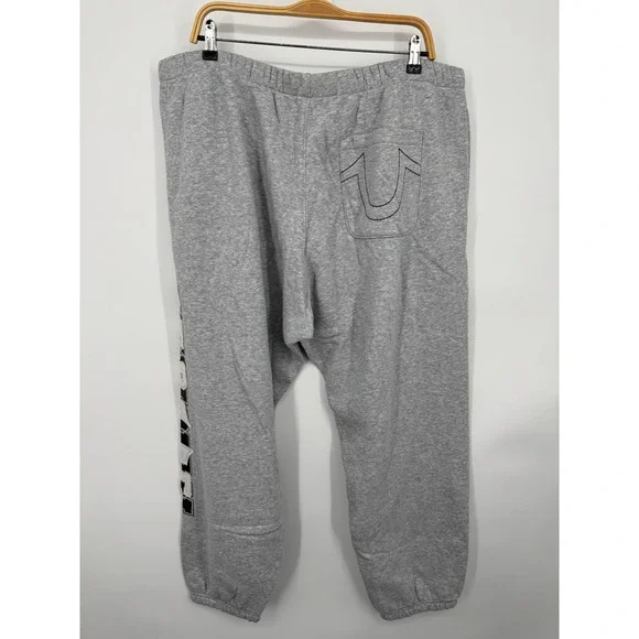 NWT True Religion Terry Applique Joggers Men's 2XL Heather Gray Elastic Waist